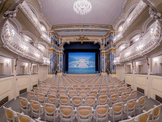 Schloss und Schlossgarten Schwetzingen, Schlosstheater, Blick zur Bühne