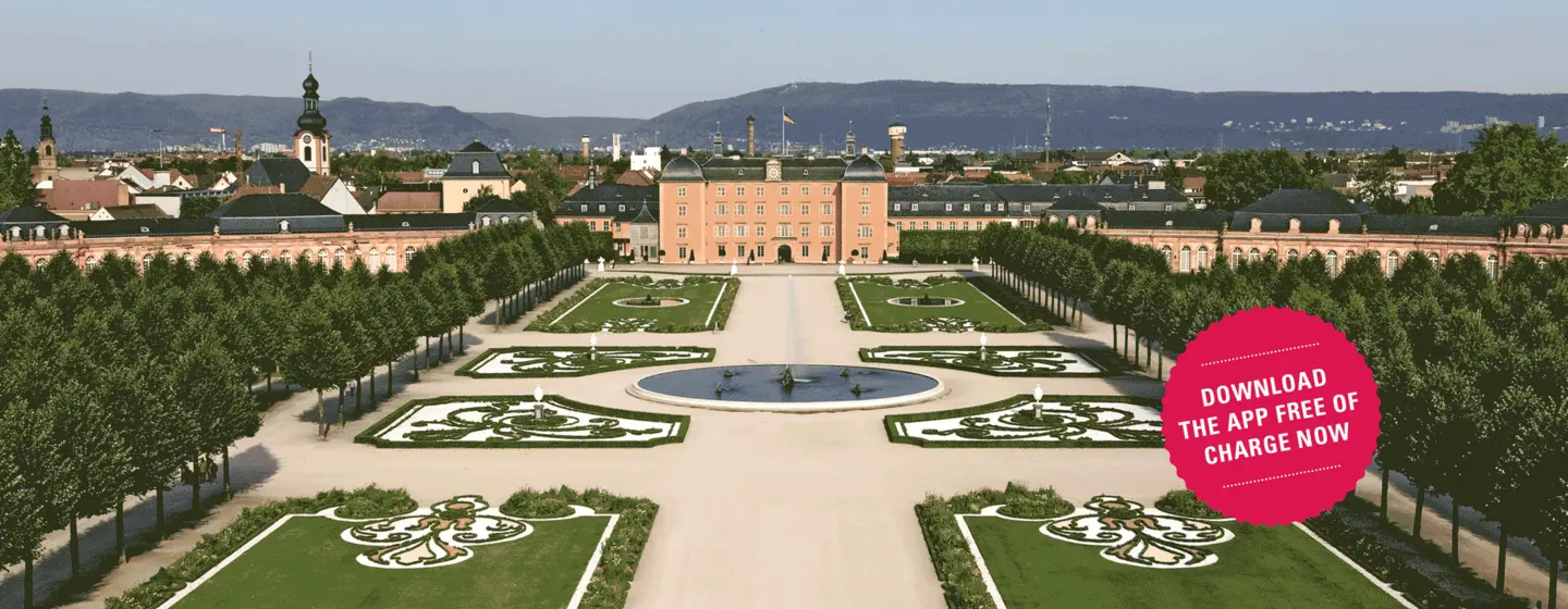 Schwetzingen Palace Gardens, advertising banner for the app "Monument BW" 