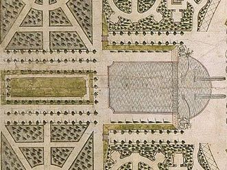 Schloss und Schlossgarten Schwetzingen, Detail des historischer Gartenplans von Johann Ludwig Petri, 1753