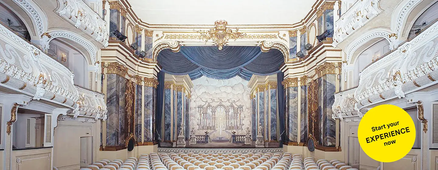 Credits: Staatliche Schlösser und Gärten Baden-Württemberg, Illustration: JUNG:Kommunikation GmbH Schwetzingen Palace Gardens, advertising banner for the app "Monument BW"