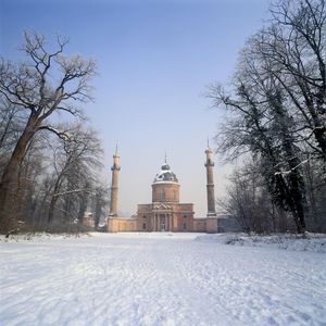 Schloss und Schlossgarten Schwetzingen, Außen, Gartenmoschee im Winter