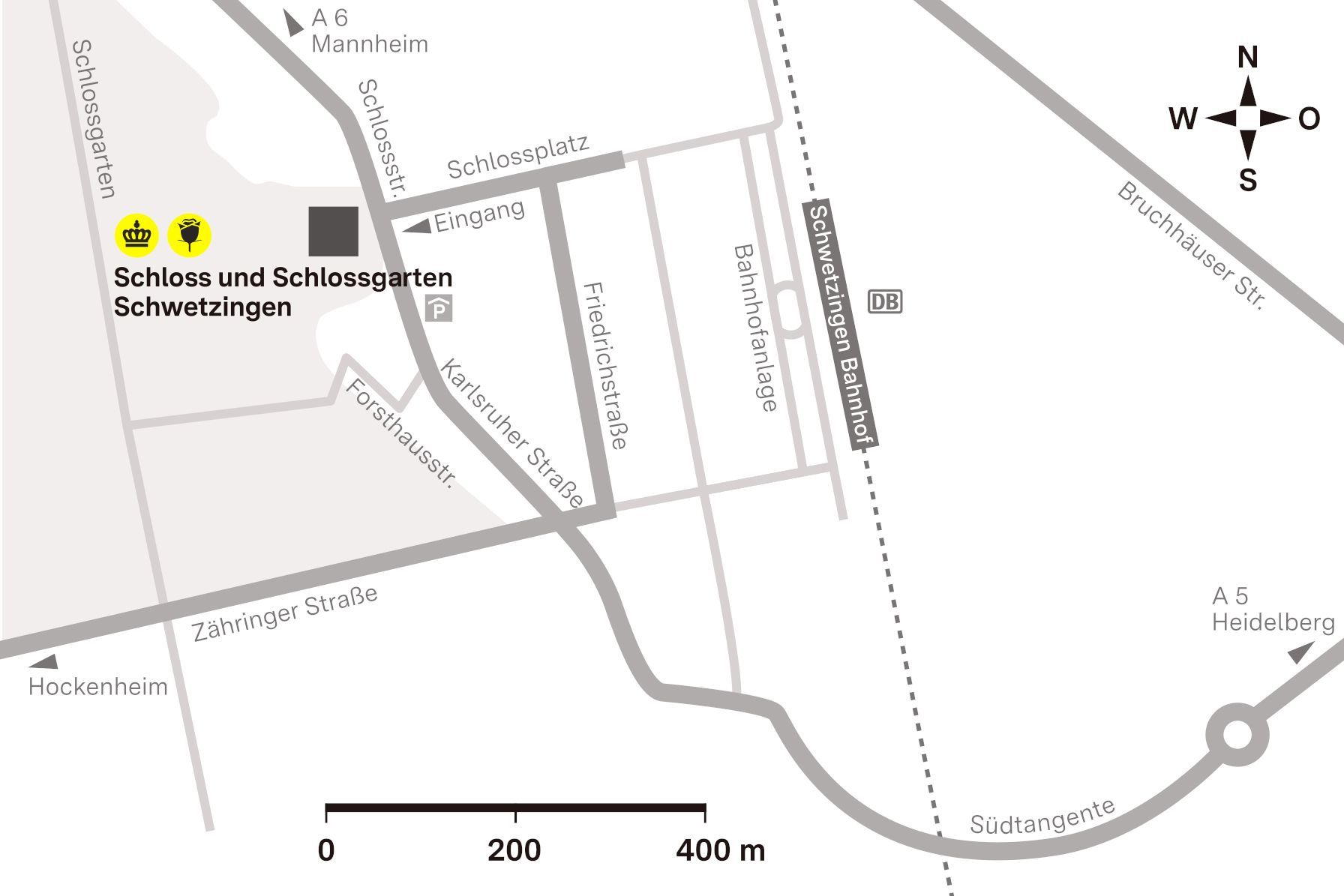 Anfahrtsskizze zum Schloss Schwetzingen