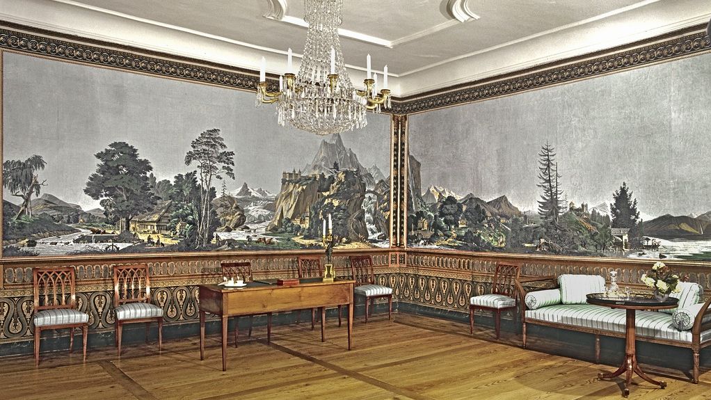 Schloss Schwetzingen, Blick in das Schweizer Zimmer im Hochberg-Appartement